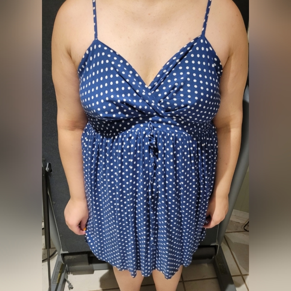 Blue and white polka-dot dress